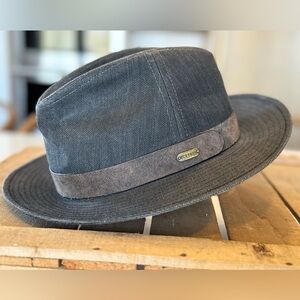 Stetson Charcoal Fedora Paper braid XLarge Leather Band with Logo